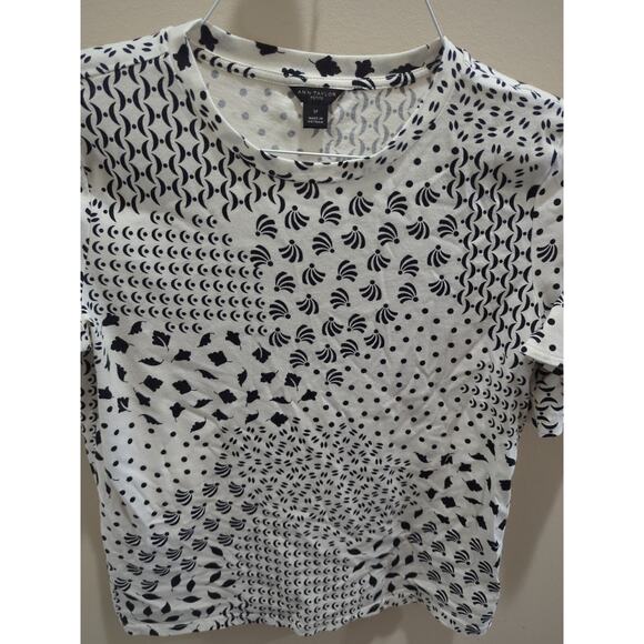 Ann Taylor Black White Career Top Geometric Jersey Knit Shirt Size Small Petite - Picture 5 of 5